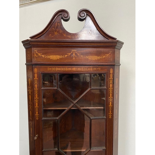 59 - A BEAUTIFULLY INLAID EDWARDIAN MAHOGANY ASTRAGAL GLAZED CORNER CABINET, in the Edwards & Roberts sty... 