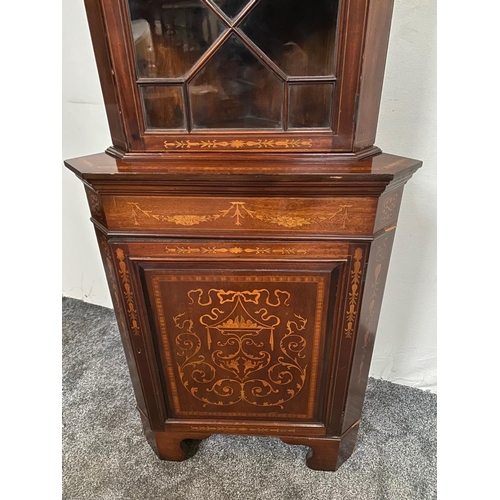 59 - A BEAUTIFULLY INLAID EDWARDIAN MAHOGANY ASTRAGAL GLAZED CORNER CABINET, in the Edwards & Roberts sty... 