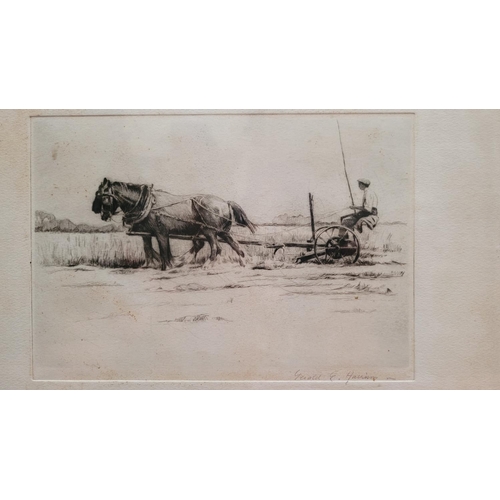 66 - GERALD E. HARRISON (BRITISH 1894 – 1972) A PAIR OF DRYPOINT ETCHINGS OF FARMING SCENES, (i) TWO HORS... 