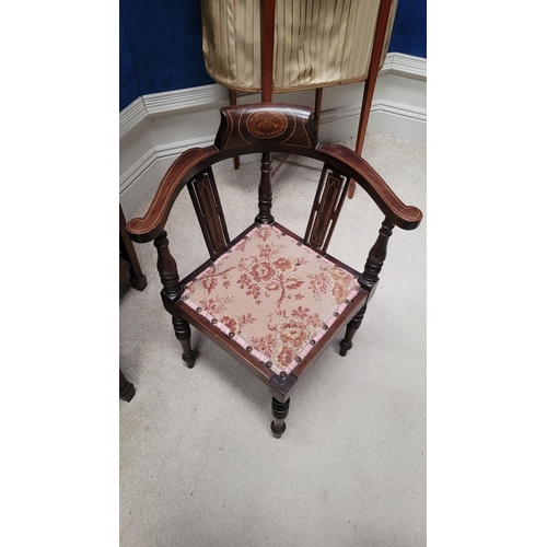 73 - A JAMES SHOOLBRED & CO. MINIATURE / CHILD’S CORNER CHAIR, with beautifully inlaid detail, the crest ... 