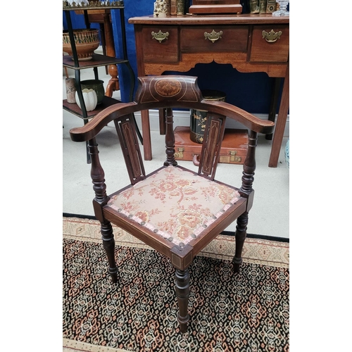 73 - A JAMES SHOOLBRED & CO. MINIATURE / CHILD’S CORNER CHAIR, with beautifully inlaid detail, the crest ... 