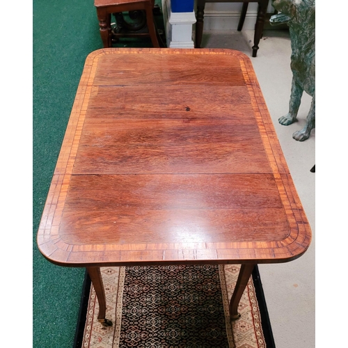 77 - A VERY GOOD QUALITY LATE 19TH CENTURY ROSEWOOD & SATINWOOD DROP LEAF WORKTABLE, with beautiful inlai... 