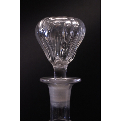 80 - A GOOD QUALITY LATE 19TH CENTURY IRISH GLASS DECANTER, with undulating design to the body, with stop... 