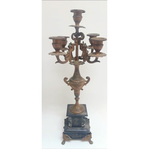 82 - A PAIR OF NAPOLEON III STYLE GILT METAL CANDELABRA, each with five candle holders, circa 1900. Raise... 