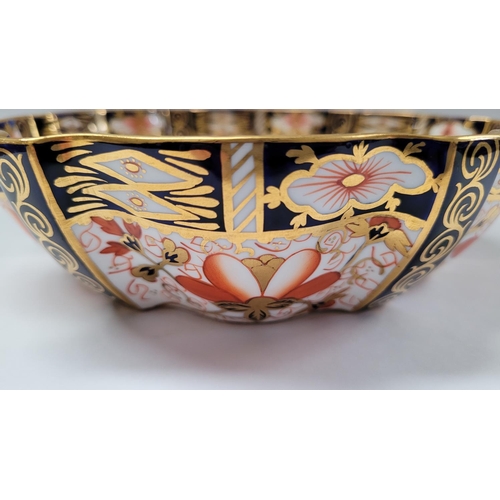 83 - A PAIR OF ROYAL CROWN DERBY IMARI BOWLS, each decorated with beautiful deep cobalt blue, red & gilt ... 