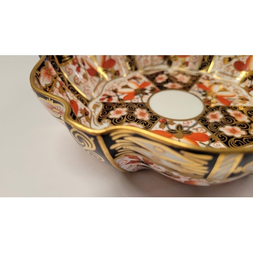 83 - A PAIR OF ROYAL CROWN DERBY IMARI BOWLS, each decorated with beautiful deep cobalt blue, red & gilt ... 