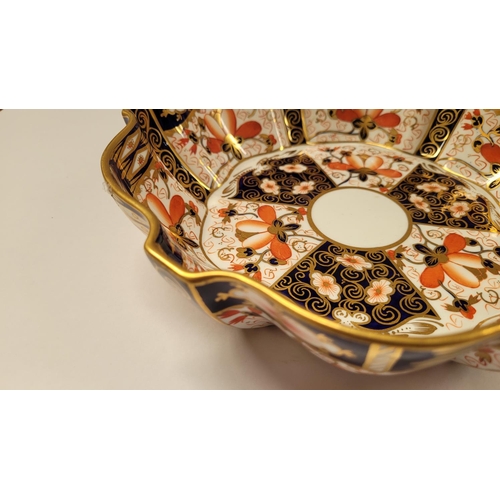 83 - A PAIR OF ROYAL CROWN DERBY IMARI BOWLS, each decorated with beautiful deep cobalt blue, red & gilt ... 