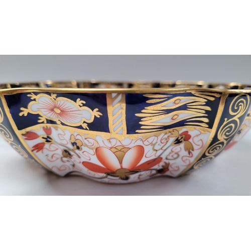 83 - A PAIR OF ROYAL CROWN DERBY IMARI BOWLS, each decorated with beautiful deep cobalt blue, red & gilt ... 