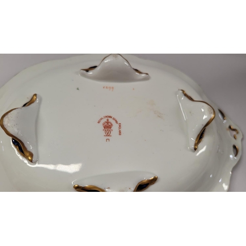 85 - TWO PIECES OF ROYAL CROWN DERBY; (i) A beautiful cake dish with scalloped rim and raised on a column... 