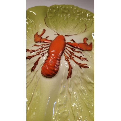 86 - A VINTAGE CARLTONWARE LOBSTER SEAFOOD SERVING PLATTER, with ombre green coloured leaf design to the ... 