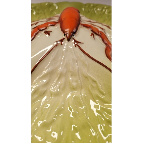 86 - A VINTAGE CARLTONWARE LOBSTER SEAFOOD SERVING PLATTER, with ombre green coloured leaf design to the ... 