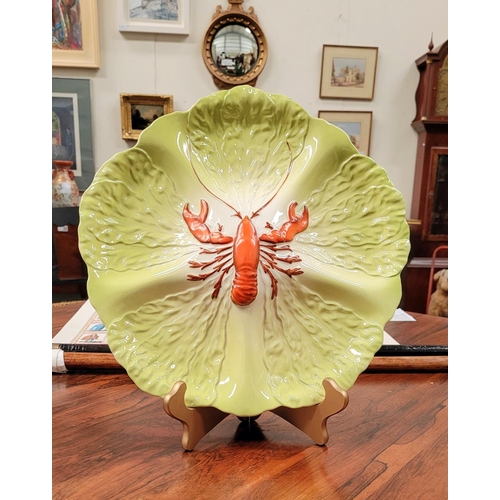 86 - A VINTAGE CARLTONWARE LOBSTER SEAFOOD SERVING PLATTER, with ombre green coloured leaf design to the ... 