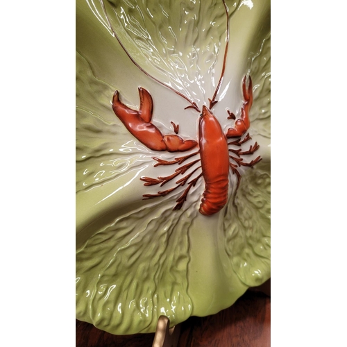 86 - A VINTAGE CARLTONWARE LOBSTER SEAFOOD SERVING PLATTER, with ombre green coloured leaf design to the ... 