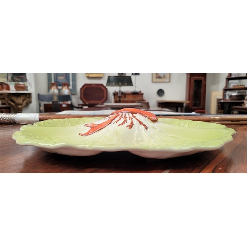 86 - A VINTAGE CARLTONWARE LOBSTER SEAFOOD SERVING PLATTER, with ombre green coloured leaf design to the ... 