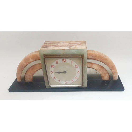 89 - A COLLECTION OF THREE ART DECO CLOCKS; Comprising of a 3 piece marble garniture set, clock dimension... 