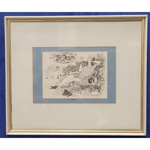 109 - TWO FRAMED BOB DEWAR ILLUSTRATIONS: (i) The Dream, signed lower centre, pen, ink & pencil, framed: 6... 