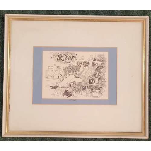 109 - TWO FRAMED BOB DEWAR ILLUSTRATIONS: (i) The Dream, signed lower centre, pen, ink & pencil, framed: 6... 