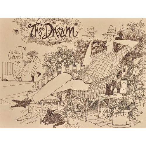 109 - TWO FRAMED BOB DEWAR ILLUSTRATIONS: (i) The Dream, signed lower centre, pen, ink & pencil, framed: 6... 