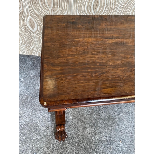 111 - A VERY GOOD QUALITY ROSEWOOD WILLIAM IV LIBRARY TABLE, this beautifully crafted piece of antique fur... 