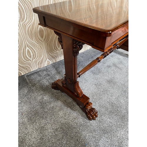 111 - A VERY GOOD QUALITY ROSEWOOD WILLIAM IV LIBRARY TABLE, this beautifully crafted piece of antique fur... 