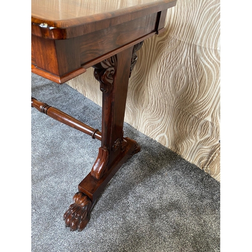 111 - A VERY GOOD QUALITY ROSEWOOD WILLIAM IV LIBRARY TABLE, this beautifully crafted piece of antique fur... 