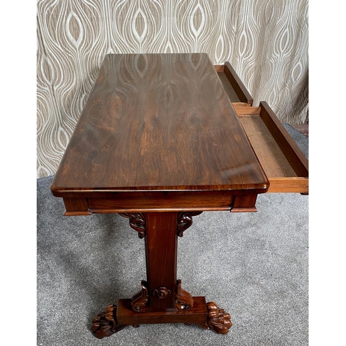 111 - A VERY GOOD QUALITY ROSEWOOD WILLIAM IV LIBRARY TABLE, this beautifully crafted piece of antique fur... 