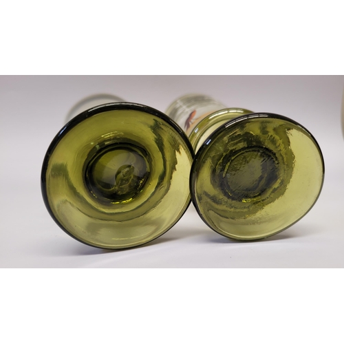 113 - A MIXED GLASS LOT: includes; A PAIR OF VINTAGE HAND-ENAMELLED GREEN GLASSES, decorated with a sweet ... 