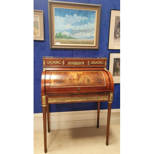 118 - A LATE 19TH / EARLY 20TH CENTURY MAHOGANY INLAID ROLL-TOP ‘BONHEUR DU JOUR’ OR SECRETAIRE DESK, the ... 