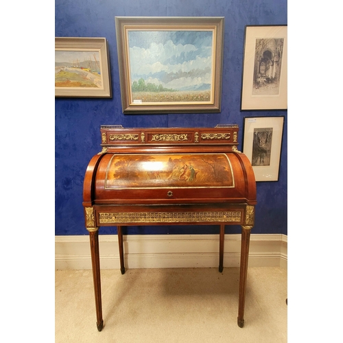 118 - A LATE 19TH / EARLY 20TH CENTURY MAHOGANY INLAID ROLL-TOP ‘BONHEUR DU JOUR’ OR SECRETAIRE DESK, the ... 