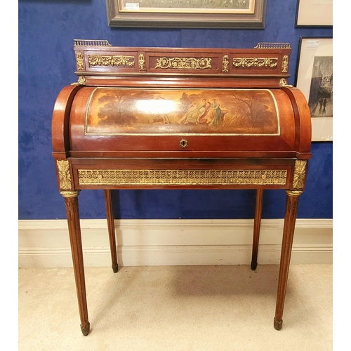 118 - A LATE 19TH / EARLY 20TH CENTURY MAHOGANY INLAID ROLL-TOP ‘BONHEUR DU JOUR’ OR SECRETAIRE DESK, the ... 