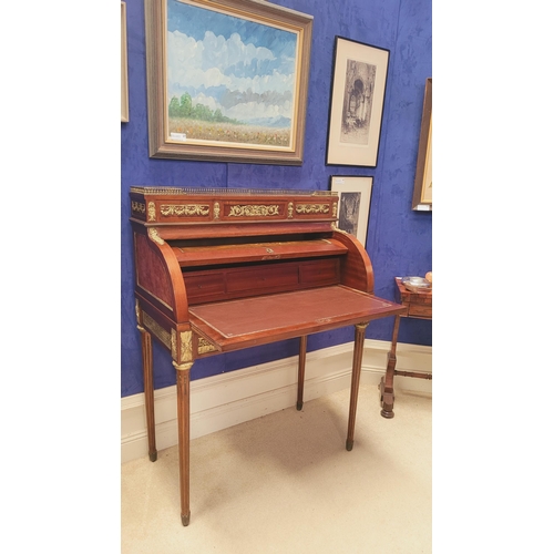 118 - A LATE 19TH / EARLY 20TH CENTURY MAHOGANY INLAID ROLL-TOP ‘BONHEUR DU JOUR’ OR SECRETAIRE DESK, the ... 