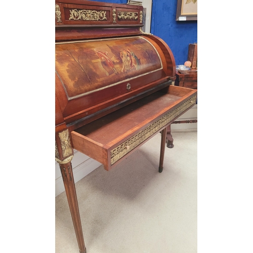 118 - A LATE 19TH / EARLY 20TH CENTURY MAHOGANY INLAID ROLL-TOP ‘BONHEUR DU JOUR’ OR SECRETAIRE DESK, the ... 