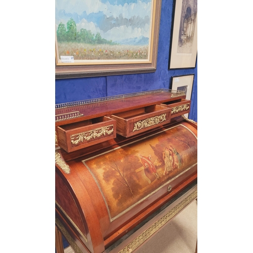 118 - A LATE 19TH / EARLY 20TH CENTURY MAHOGANY INLAID ROLL-TOP ‘BONHEUR DU JOUR’ OR SECRETAIRE DESK, the ... 