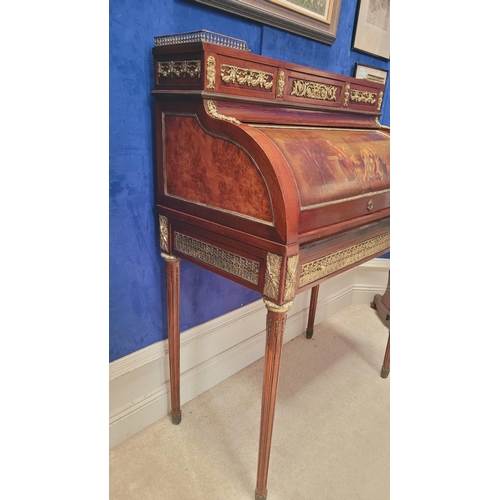 118 - A LATE 19TH / EARLY 20TH CENTURY MAHOGANY INLAID ROLL-TOP ‘BONHEUR DU JOUR’ OR SECRETAIRE DESK, the ... 