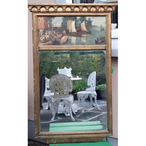 124 - A BEAUTIFUL LATE 19TH CENTURY GILT WALL MIRROR WITH INSET MARITIME PICTURE TO THE TOP, a lovely deco... 