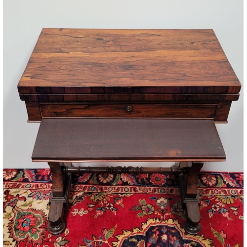 146 - A VERY FINE 19TH CENTURY ROSEWOOD FOLD OVER CARD TABLE, the fold over top swivels smoothly anti cloc... 