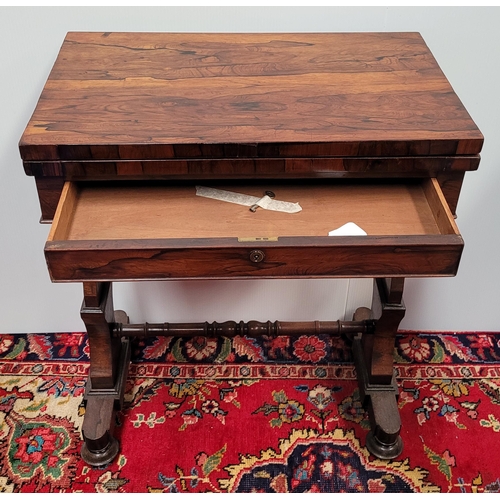 146 - A VERY FINE 19TH CENTURY ROSEWOOD FOLD OVER CARD TABLE, the fold over top swivels smoothly anti cloc... 