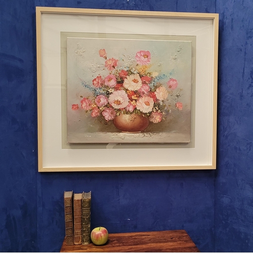 160 - FRAMED ART WORK: STILL LIFE, FLOWERS. oil on canvas, unsigned canvas laid down on Perspex. Dimension... 