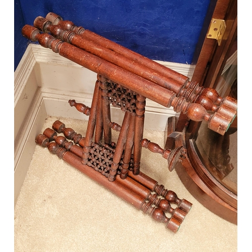 178 - AN INDIAN BRASS TRAY TABLE with folding turned wooden base, nice decorative antique piece, the tray ... 