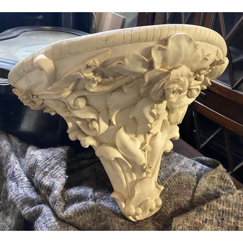 179 - A FINE ALABASTER ROSE WALL PLINTH, demi-lune form to top, the base beautifully decorated throughout ... 