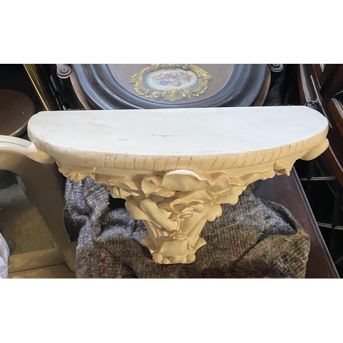 179 - A FINE ALABASTER ROSE WALL PLINTH, demi-lune form to top, the base beautifully decorated throughout ... 