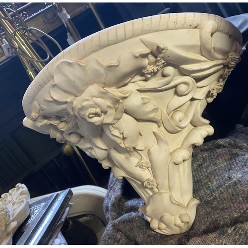 179 - A FINE ALABASTER ROSE WALL PLINTH, demi-lune form to top, the base beautifully decorated throughout ... 