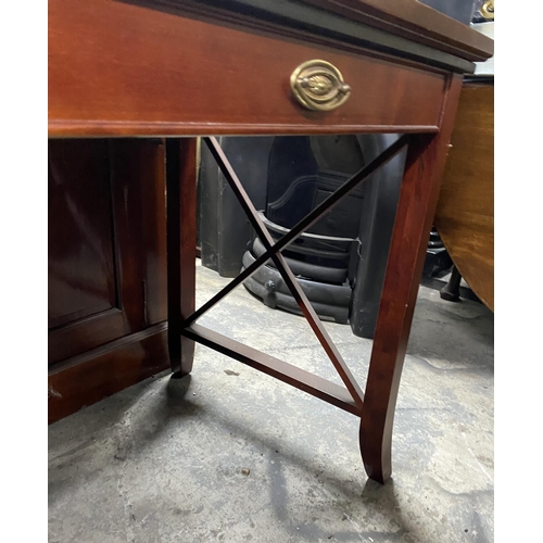 180 - AN IRISH MADE SINGLE DRAWER SIDE/ CONSOLE HALL TABLE, with an ‘x’ shaped support to the sides the le... 