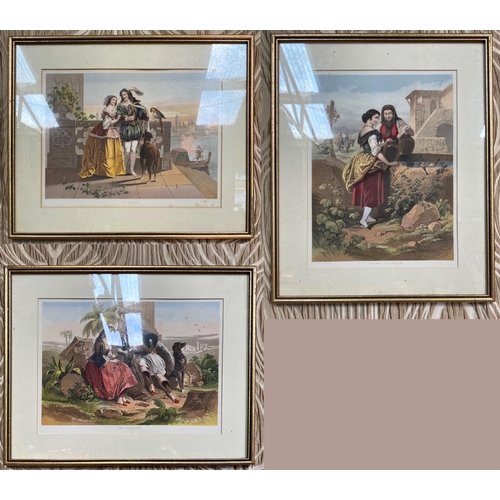 190 - AFTER JOSEPH MARTIN KRONHEIM, (GERMANY 1810-1896), A SET OF THREE FRAMED PRINTS, (i) Le Depart, (ii)... 