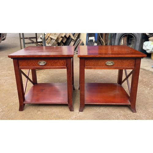 199 - A PAIR OF IRISH MADE SINGLE DRAWER SIDE TABLE / LAMP TABLES, with an ‘x’ shaped support to the sides... 