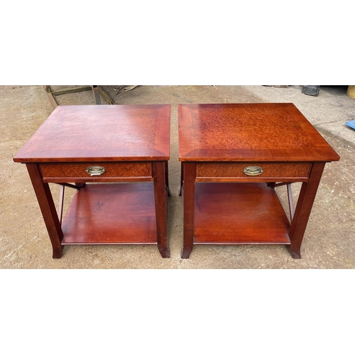 199 - A PAIR OF IRISH MADE SINGLE DRAWER SIDE TABLE / LAMP TABLES, with an ‘x’ shaped support to the sides... 