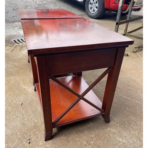 199 - A PAIR OF IRISH MADE SINGLE DRAWER SIDE TABLE / LAMP TABLES, with an ‘x’ shaped support to the sides... 