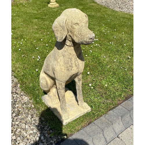 209 - A PAIR OF STONE GARDEN ORNAMENTS IN THE FORM OF TWO SEATED HOUNDS, lovely pair, can be used anywhere... 