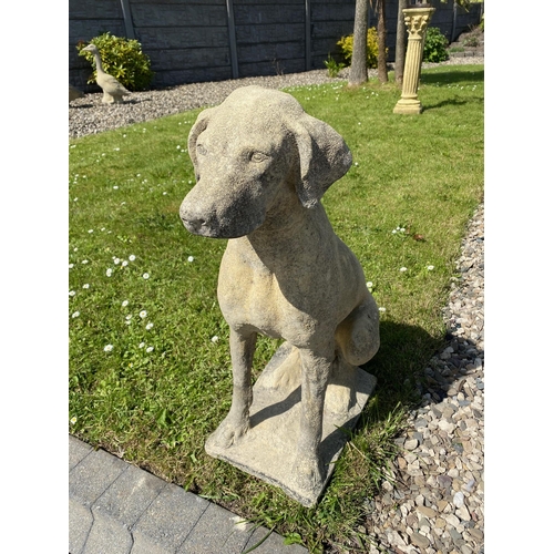 209 - A PAIR OF STONE GARDEN ORNAMENTS IN THE FORM OF TWO SEATED HOUNDS, lovely pair, can be used anywhere... 