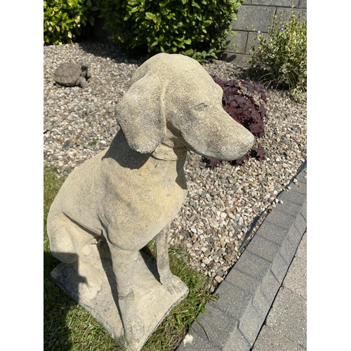 209 - A PAIR OF STONE GARDEN ORNAMENTS IN THE FORM OF TWO SEATED HOUNDS, lovely pair, can be used anywhere... 